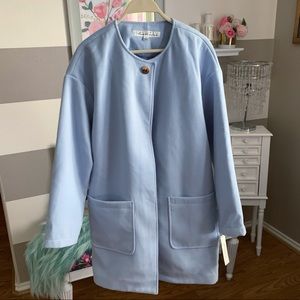 Kenneth Cole one button winter sky blue coat size large
